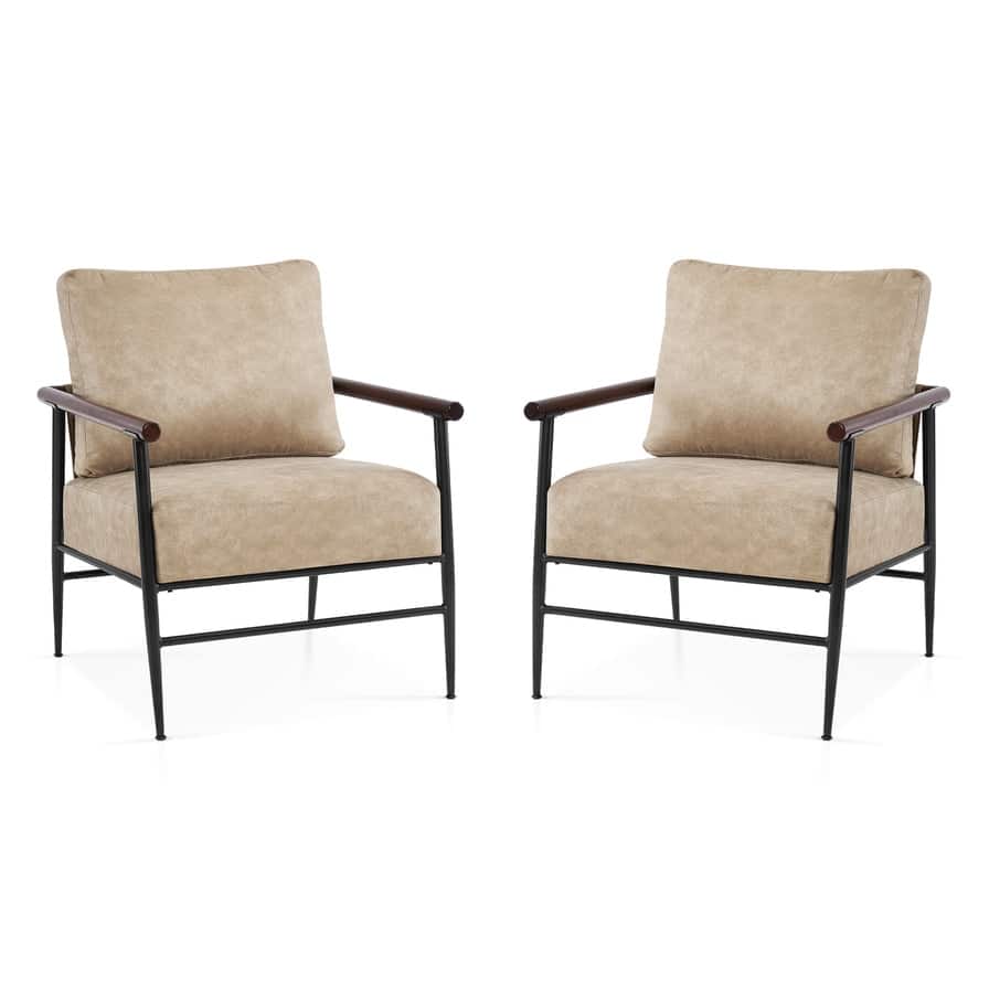MCombo Set of 2 Modern Accent Chairs, Armchair with Upholstered Cushion, Leathaire Fabric Lounge Chairs for Living Room 4748