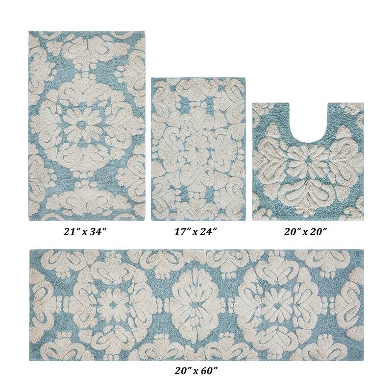 Better Trends Medallion Collection 100% Cotton 4-Pc Set Bathroom Rugs-Soft & Super Absorbent, Non-Skid Latex, Machine Washable