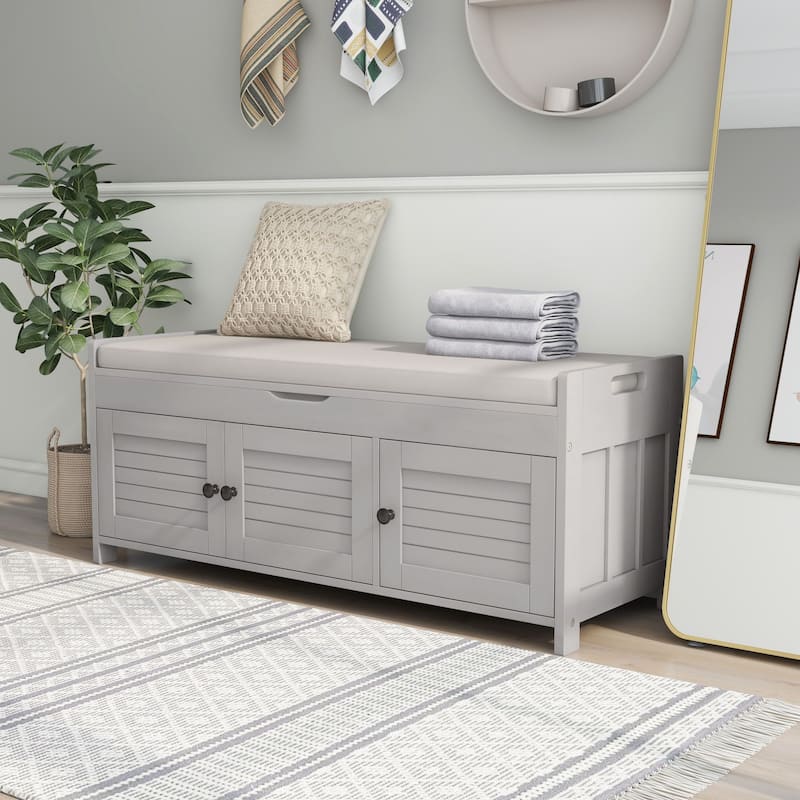 Storage Bench with 3 Doors Shoe Bench with Removable Cushion