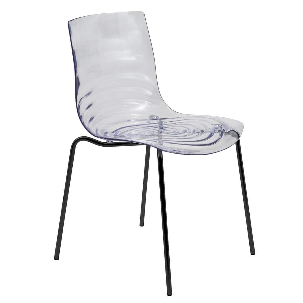 Astor Modern Minimalist Transparent Dining Chair with Black Metal Legs and Ripple Design Accent Side Chair for Indoor & Outdoor