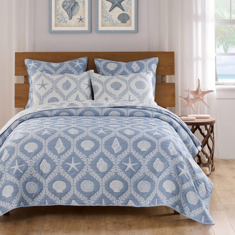 Greenland Home Fashions Laguna Reversible Matelassé Coastal Coverlet Set