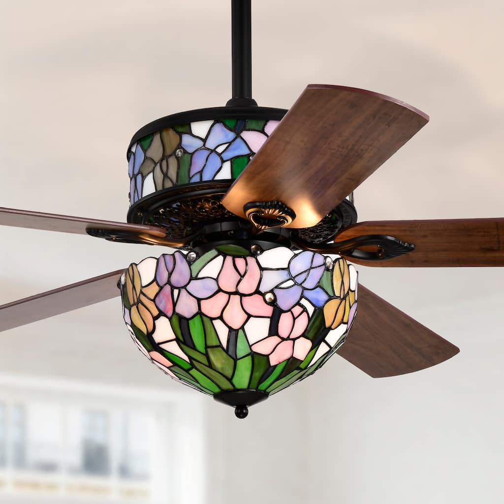 Zaina 5-Blade Lighted Ceiling Fan 2-Tier Tiffany Style Glass