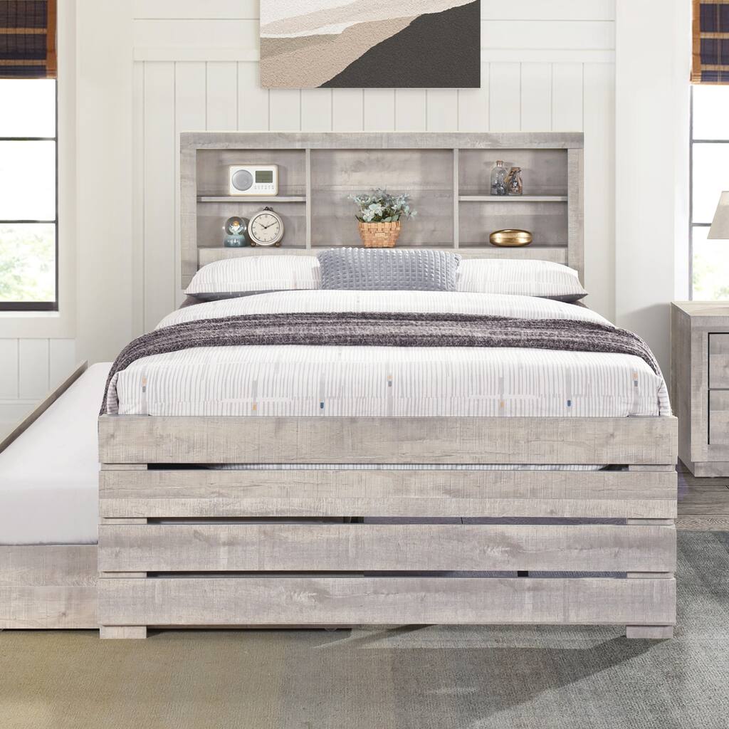 Full Size Farmhouse Style Bookcase Captain Bed with 3 Drawers and Trundle