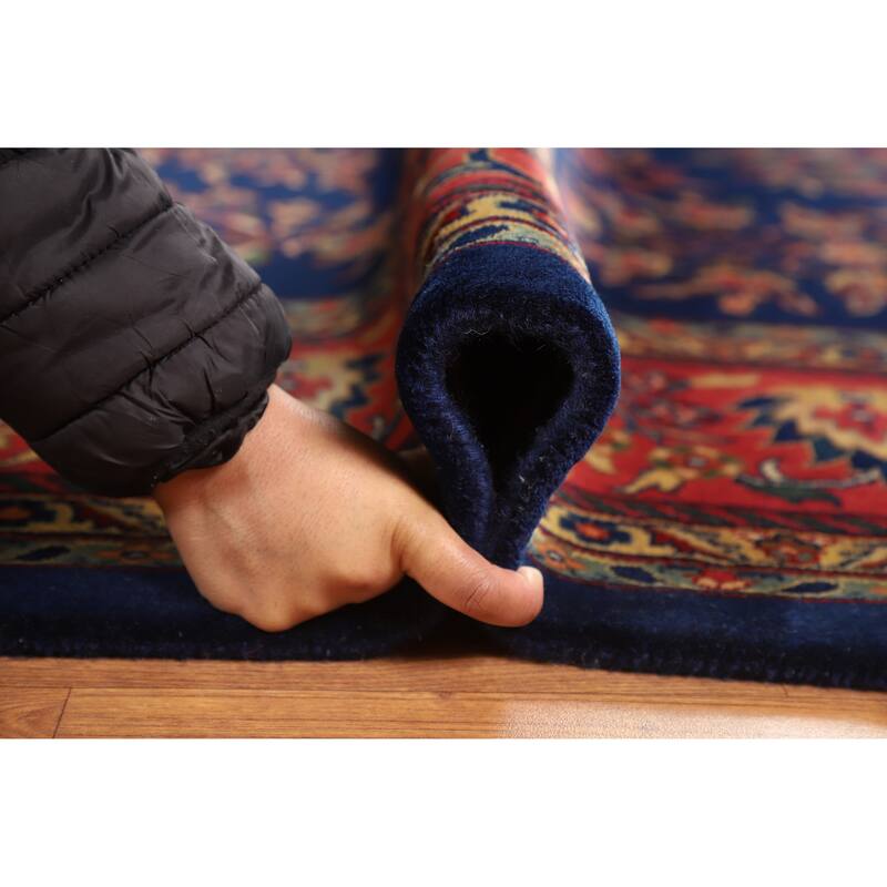 Hand Knotted Oriental 100% Wool Carpet Traditional All-Over Navy Blue & Blues Sarouk Area Rug - 12' 0'' X 8' 11''