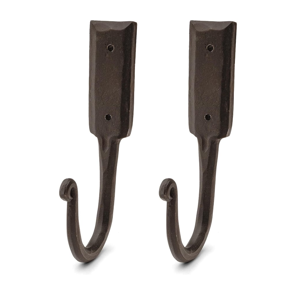 Kings County Tools Coat Hooks Heavy Duty 2-Pack - Large 6.5” Handmade Rustic Iron Wall Hooks, Black - 6"