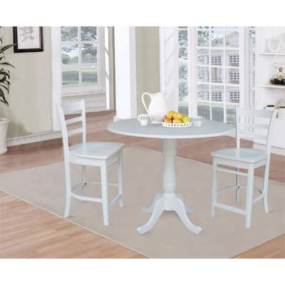 42 In Round Top Pedestal Gathering Height Drop Leaf Table with 2 Counter Height Stools
