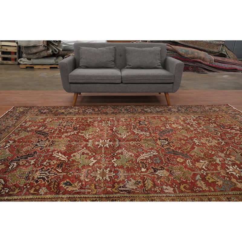 Hand Knotted Oriental 100% Wool Carpet Traditional All-Over Oranges & Rust Heriz (serapi) Area Rug - 10' 0'' X 7' 4''