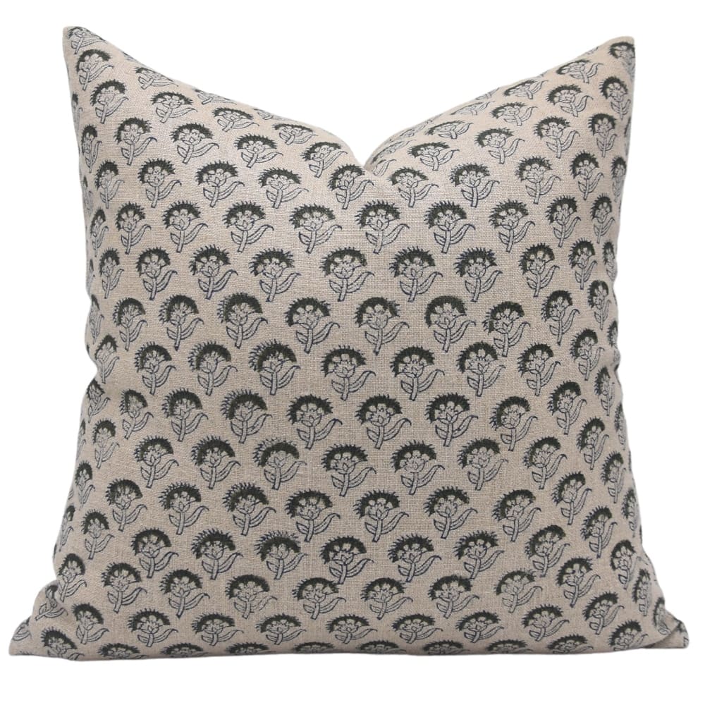 Linen Bohemian Block print pillow Cover - Juju Flower