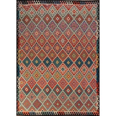 Trellis Kilim Oriental Area Rug Hand-Woven Wool Carpet - 8'2" x 11'2"