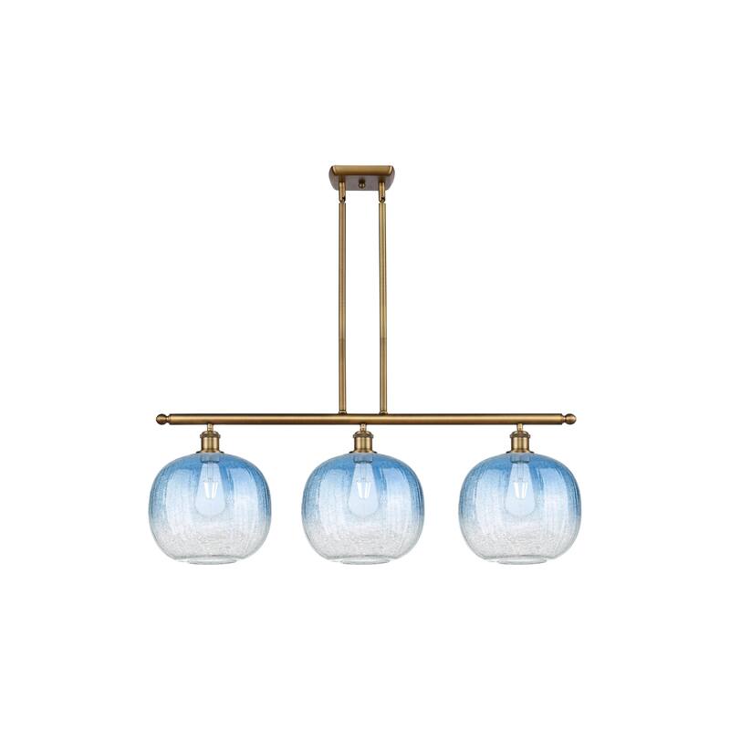 Innovations Lighting Endless Possibilities Ballston - Brookhaven Sphere - 3 Light 37" Stem Hung Island Light - Brushed Brass/Sapphire Blue