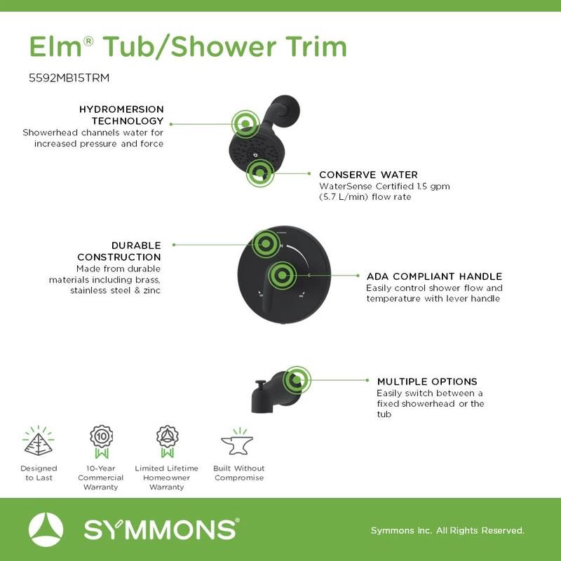 Symmons 559215TRM Elm Tub and Shower Trim Package with 1.5 GPM Multi