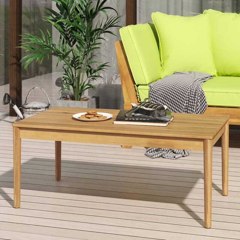 Roomfitters Outdoor Wood Coffee Table with Slatted Top, Weather-Resistant Patio Design for Balconies and Gardens, Teak - Teak
