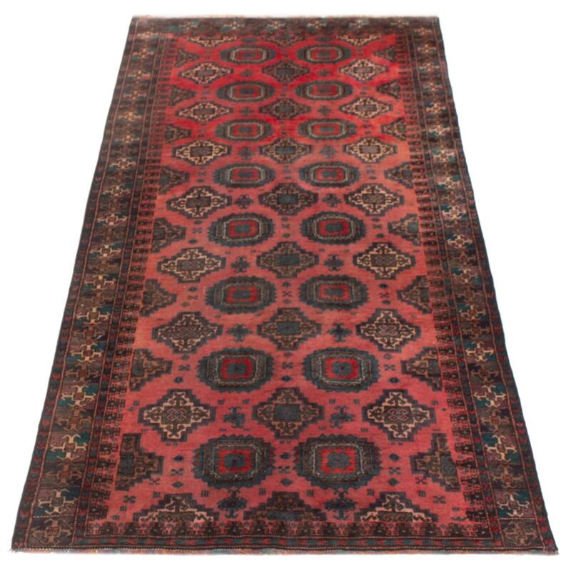ECARPETGALLERY Hand-knotted Baluch Red Wool Rug - 4'2 x 9'0