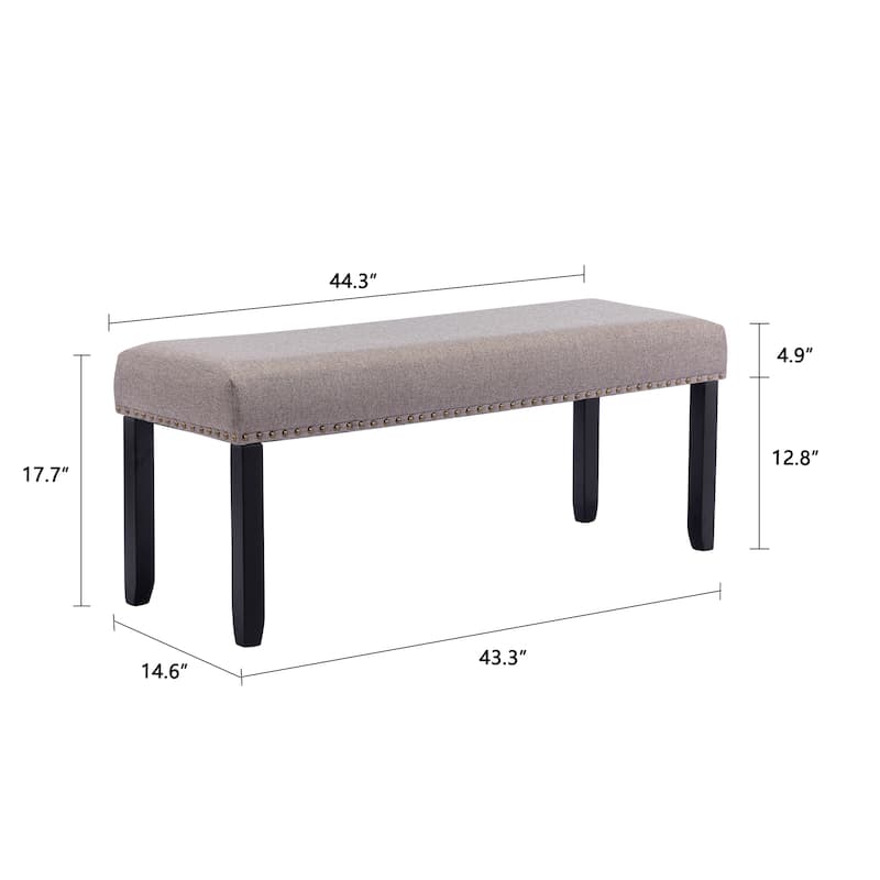 Modern 44" L Nailhead Trim Upholstered Bench with Wood Legs