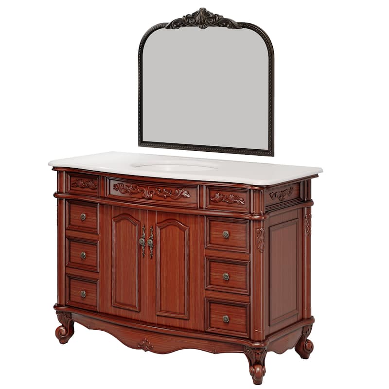 48-Inch British Vintage Solid Wood Bathroom Vanity with Sink – Elegant Antique-Inspired Design