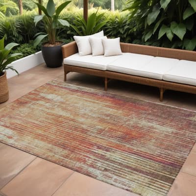 HomeRoots Striped Transitional Rectangle Outdoor Rug
