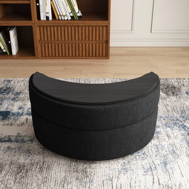 Moon Crescent Storage Upholstered Ottoman