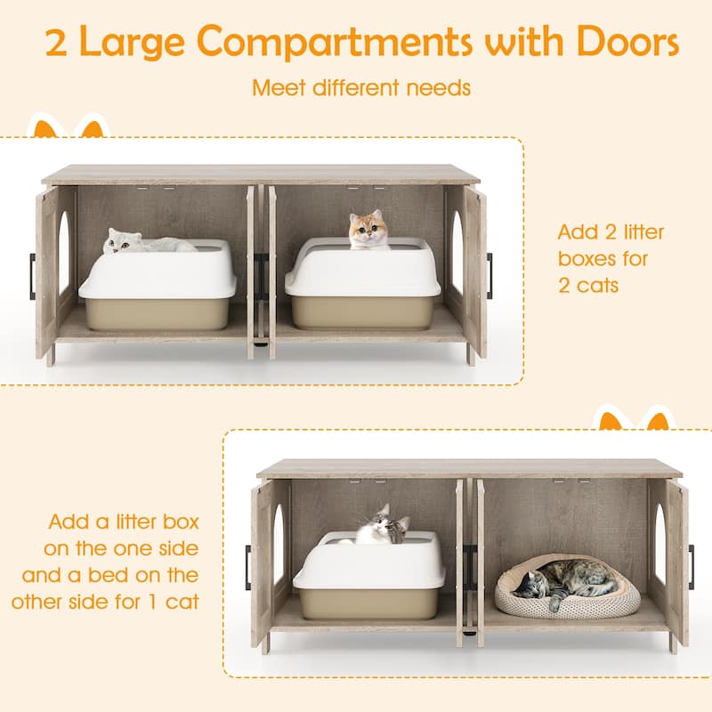 Modern Cat Litter Box Enclosure for 2 Cats, Hidden Kitty Furniture - 48" x 20" x 20"
