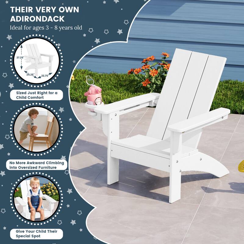 Shoreside Kids Outdoor Poly Adirondack Chair with Side Table 3-Piece Set