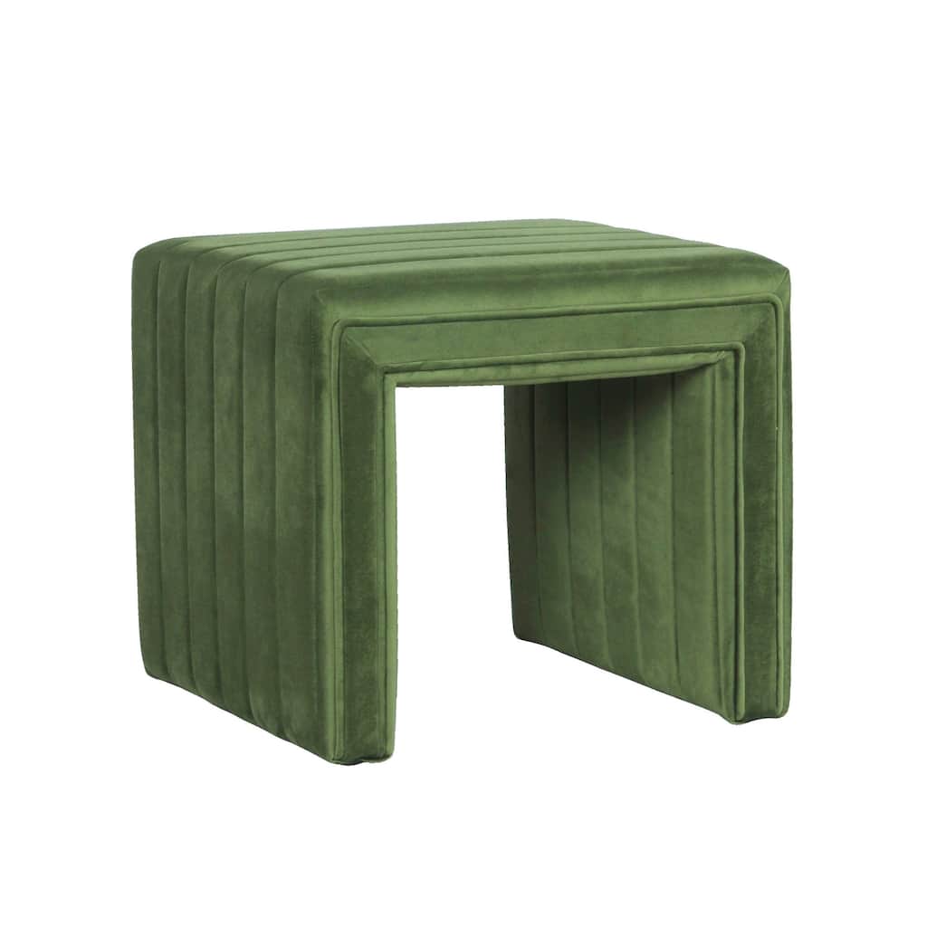 Ada 19 Inch Channel-Tufted Green Velvet Footstool Ottoman - Chic Addition
