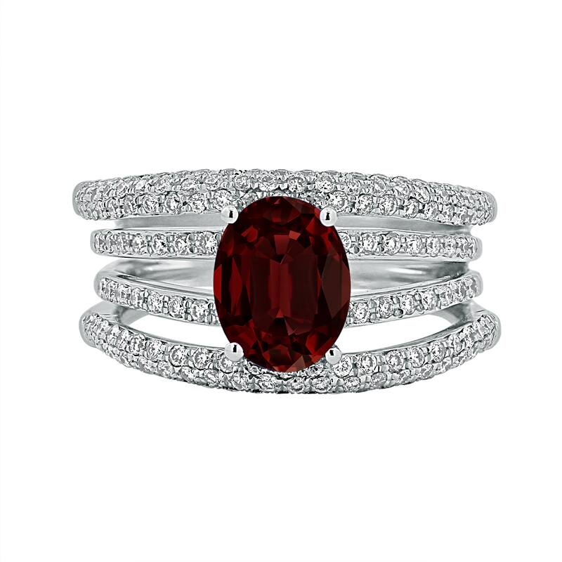 Auriya 2 1/2ct Oval Red Garnet and Diamond Ring 9/10ctw 18K Gold