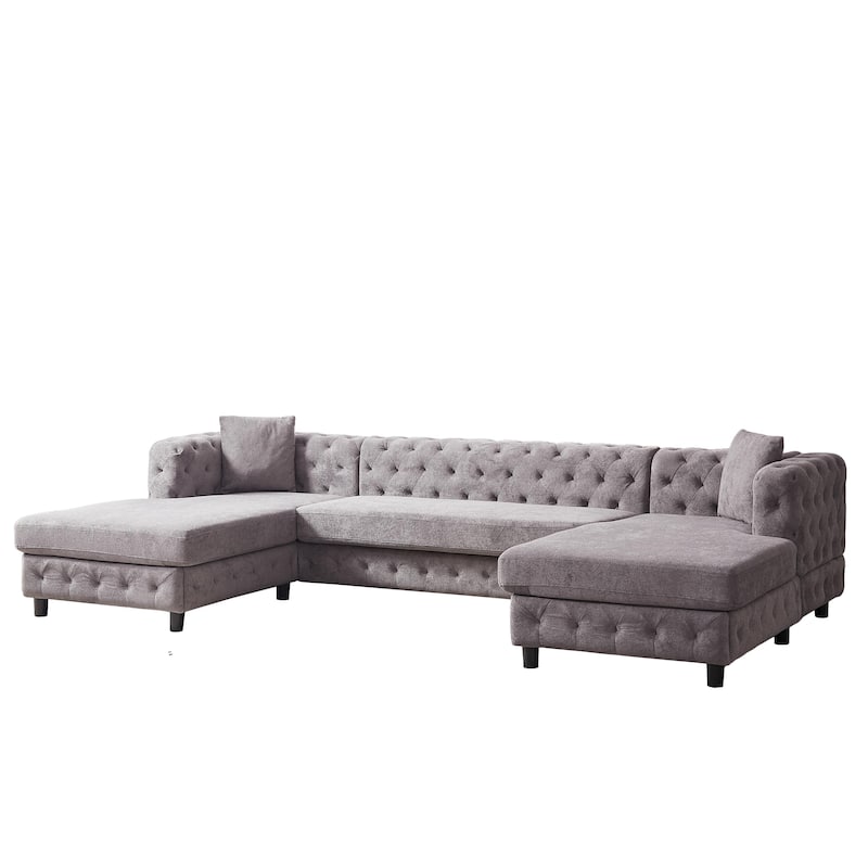 126" Chenille U-Shaped Sectional Sofa with Dual Chaise Lounges and 2 Pillows