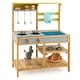 preview thumbnail 1 of 7, Costway Wooden Play Kitchen Set, Outdoor Kid's Mud Kitchen with Faucet - See Details Natural + Blue+ Green - See Details - Kids