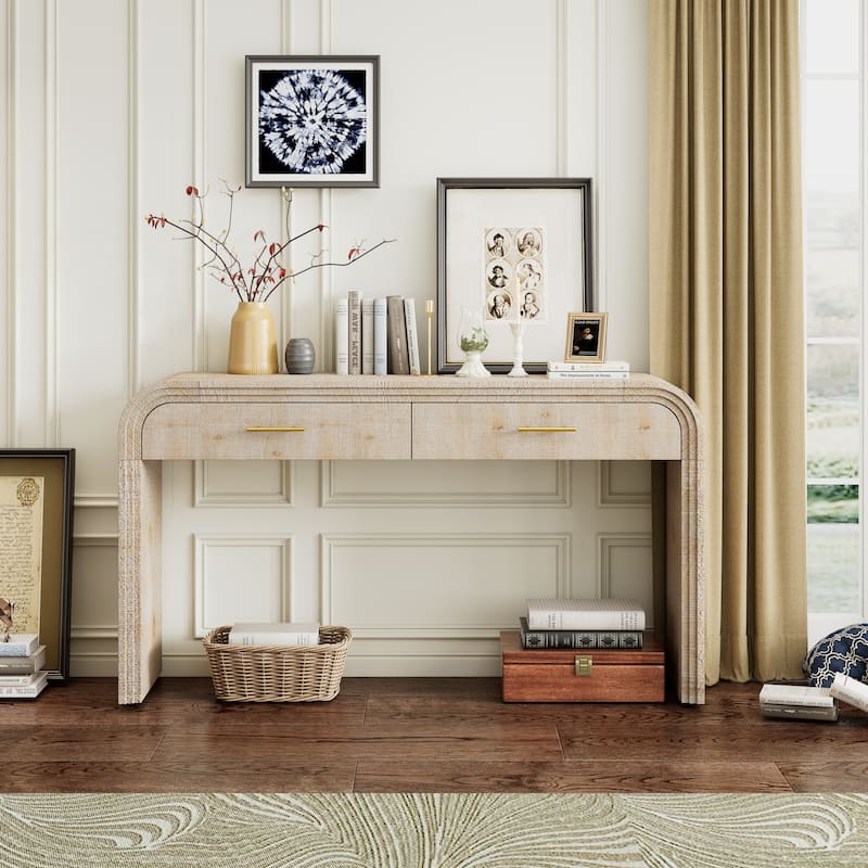 Unique Retro Silhouette Console Table with Open Style, Two Top Drawers for Entrance, Dinning Room