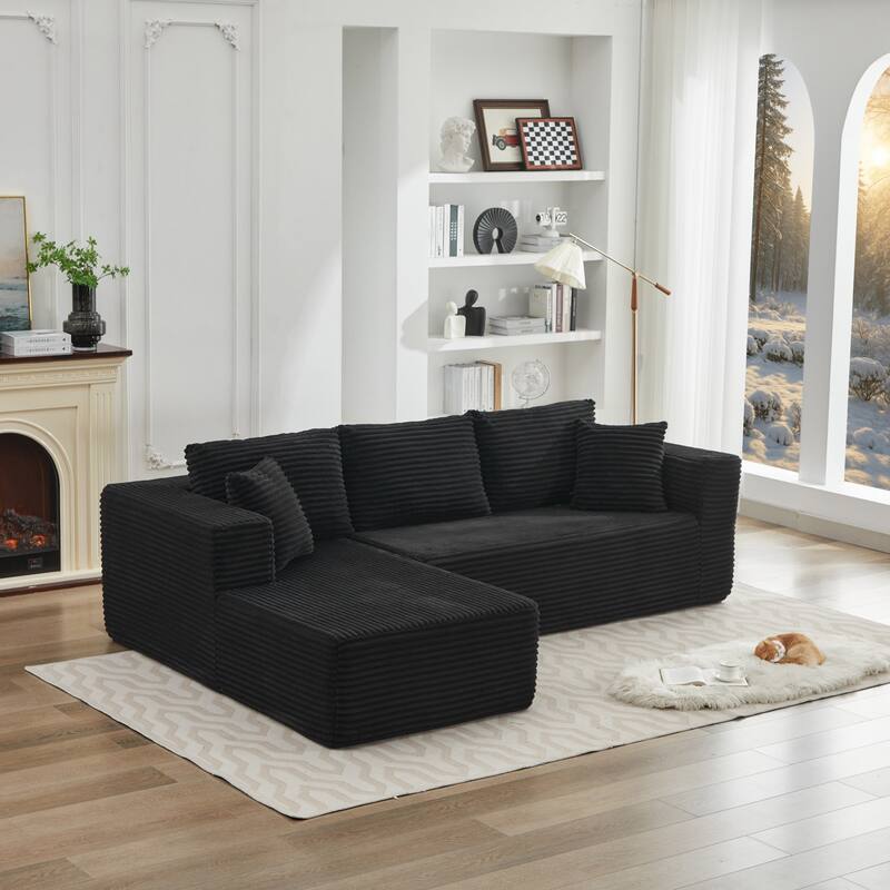 Modular Sectional Sofa with L-Shape Chaise, Oversized Corduroy Upholstered Cloud Sofa, Deep Seat Sofa with 2 Throw Pillows