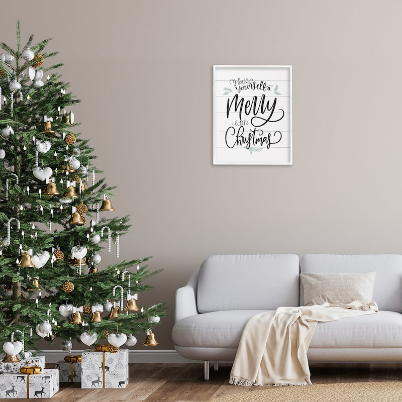 Stupell A Merry Little Christmas Black White and Blue Framed Art, Proudly Made in USA