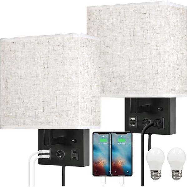 Set of 2 Wall Lamp with USB Charging Ports and AC Outlet Socket On Sale Bed Bath Beyond 39907090