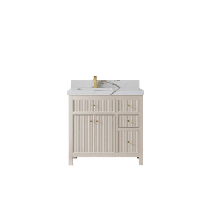 Willow Collections 36 in W x 22 in D Sonoma Left Offset Free Standing Reeded Bathroom Vanity with Countertop