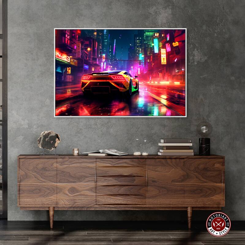 Notoriart City Night Drive Framed Car 1 Piece Canvas Wall Art
