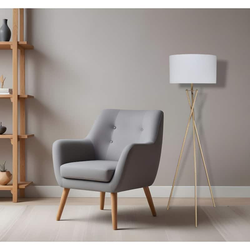 65" Gold And White Tripod Floor Lamp With White Fabric Drum Shade - 19" x 19" x 64.5"