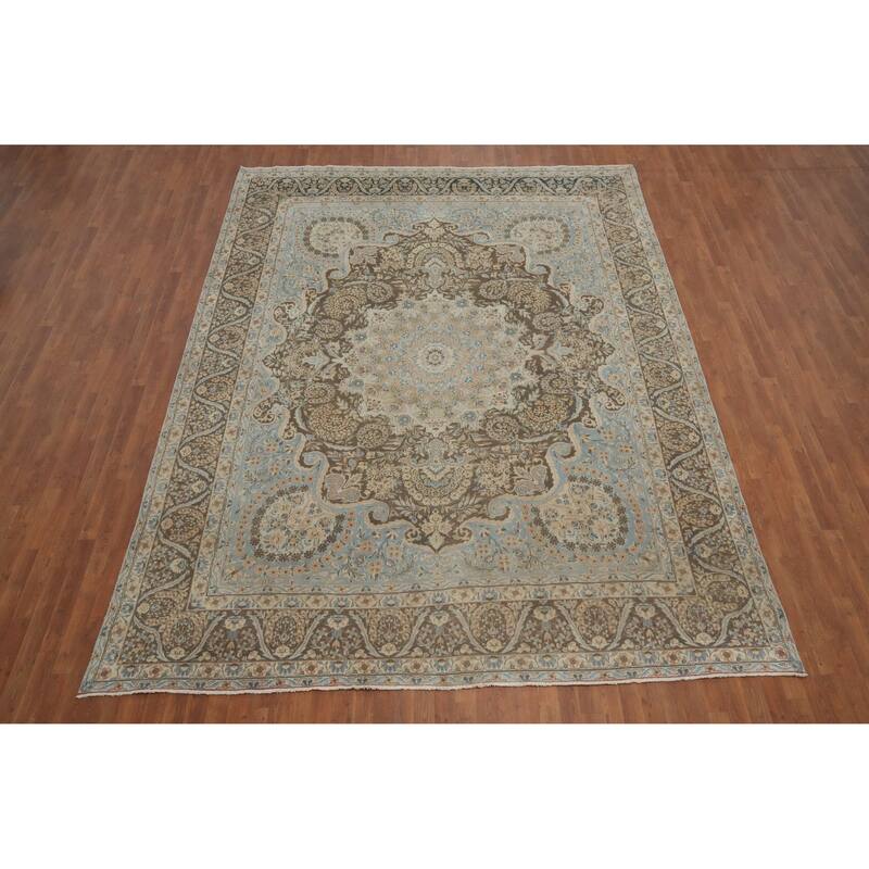 Hand Knotted Oriental 100% Wool Carpet Traditional Floral Brown Kerman Area Rug - 13' 0'' X 9' 8''