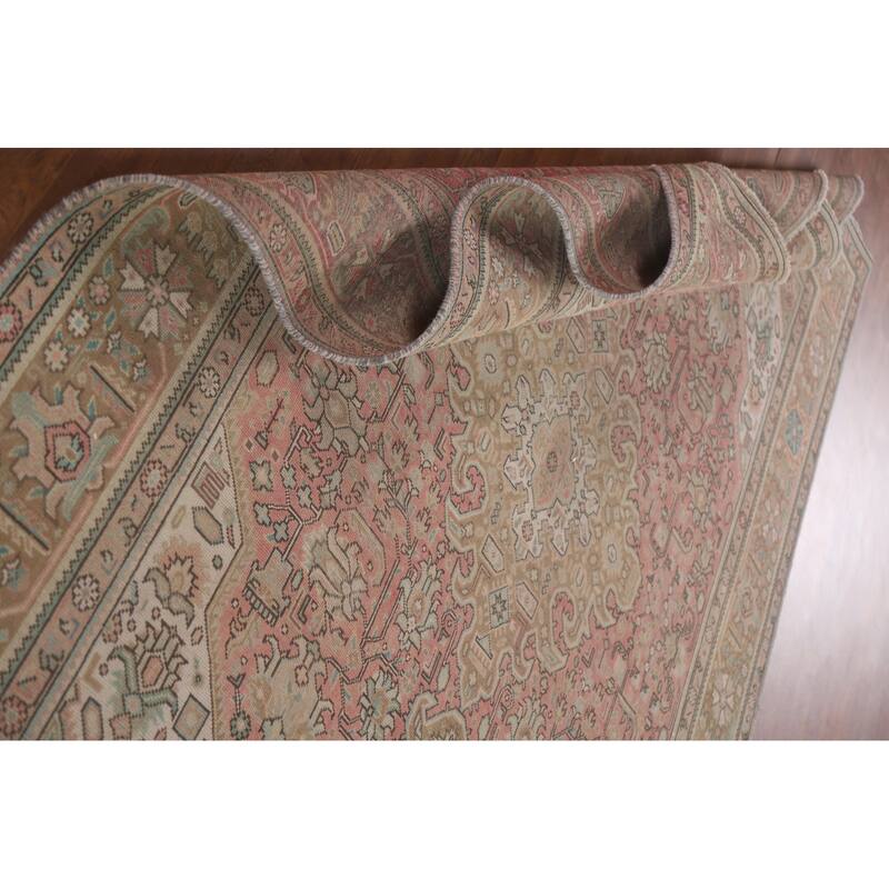 Hand Knotted Oriental 100% Wool Carpet Traditional Medallion Pink Tabriz Area Rug - 9' 4'' X 6' 5''