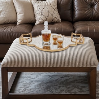 Allan Andrews Gold Leaf Scalloped Iron Tray with Antique Mirror - 27"W x 20"D