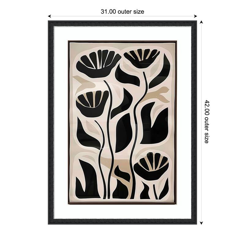 Floral Contrast by Tradelink inhouse artist Wood Framed Wall Art Print - Bethany Black - 31 x 42 in