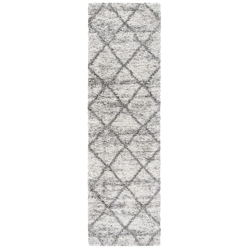 SAFAVIEH Hudson Shag Estella Diamond Trellis 2-inch Thick Rug - 2'3" x 8' Runner - Grey/Beige