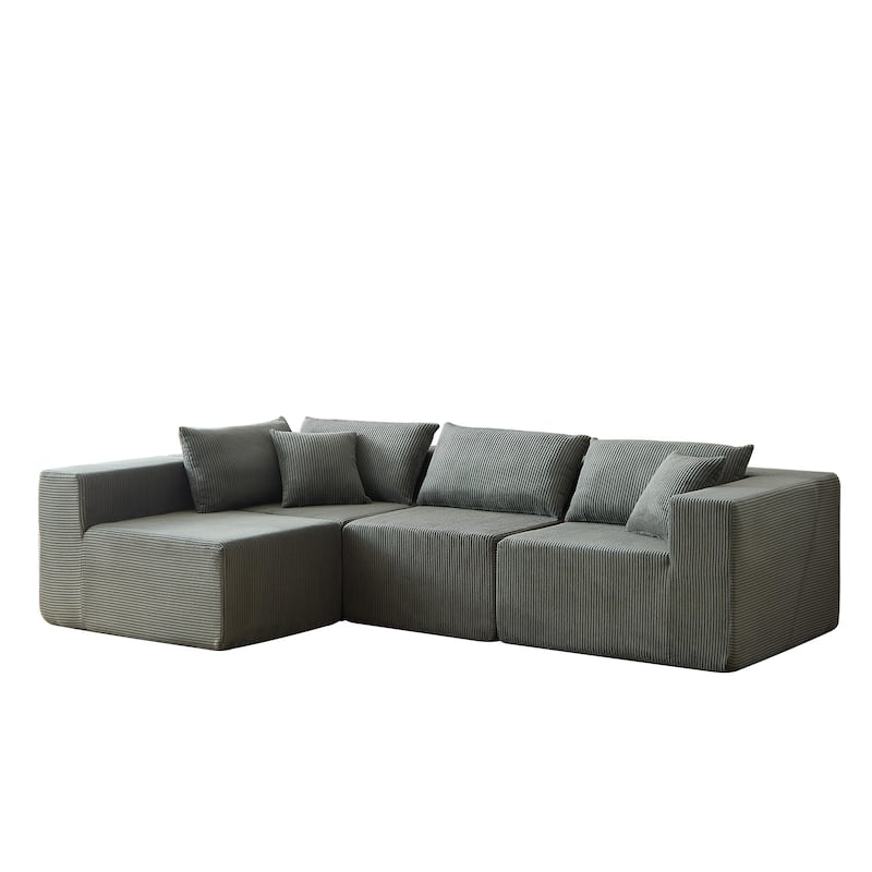 104" Corduroy Modular L-Shaped Sectional Sofa with 4-Piece Free Combination, Foam-Filled Cushions