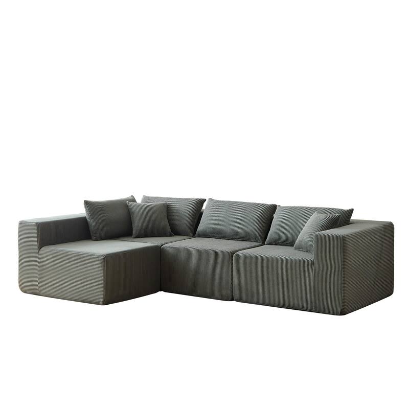 Corduroy Modular Sectional Sleeper Sofa L Shaped Recliner Couches Upholstered Daybed 4pc Lounge Sofa for Living Room Chaise