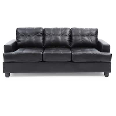 Tufted Faux Leather Square Arm Straight Sofa - 79" - Black