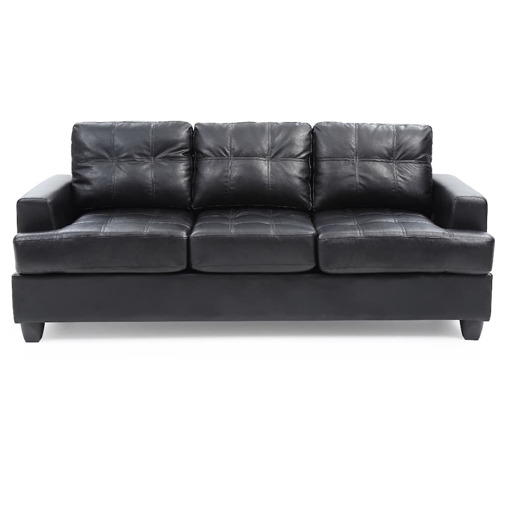 Tufted Faux Leather Square Arm Straight Sofa - 79" - Black