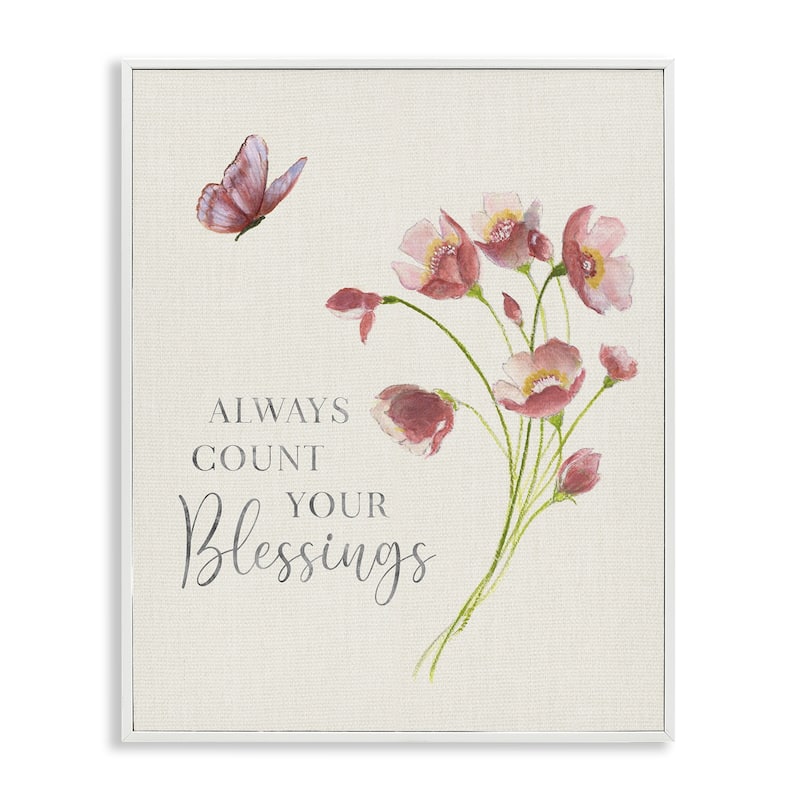 Stupell Count Your Blessings Florals Framed Giclee Art Design By Janet Tava - 11 x 14 - White