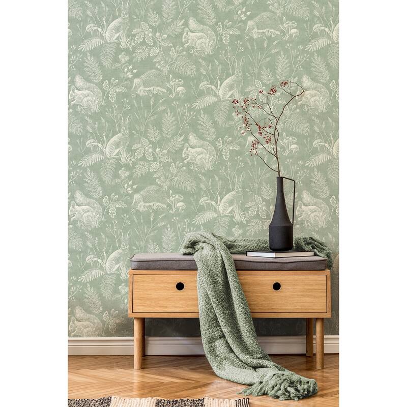 Woodland Green Toile Wallpaper