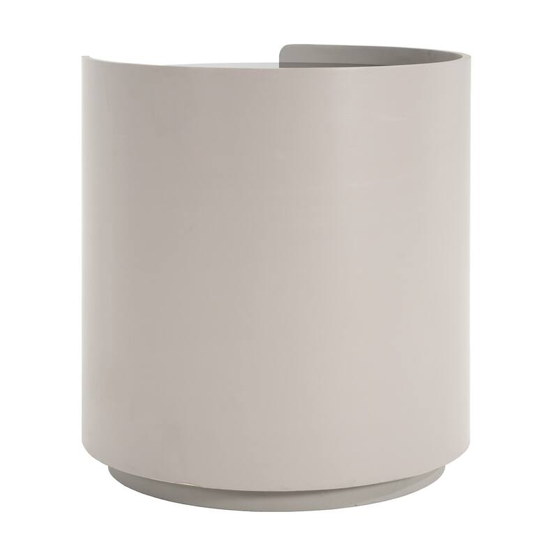 Grey Floor Side Table with Seamless Silhouette Smooth Rounded Edges, Brown Storage Drawers and Black Tempered Glass Top