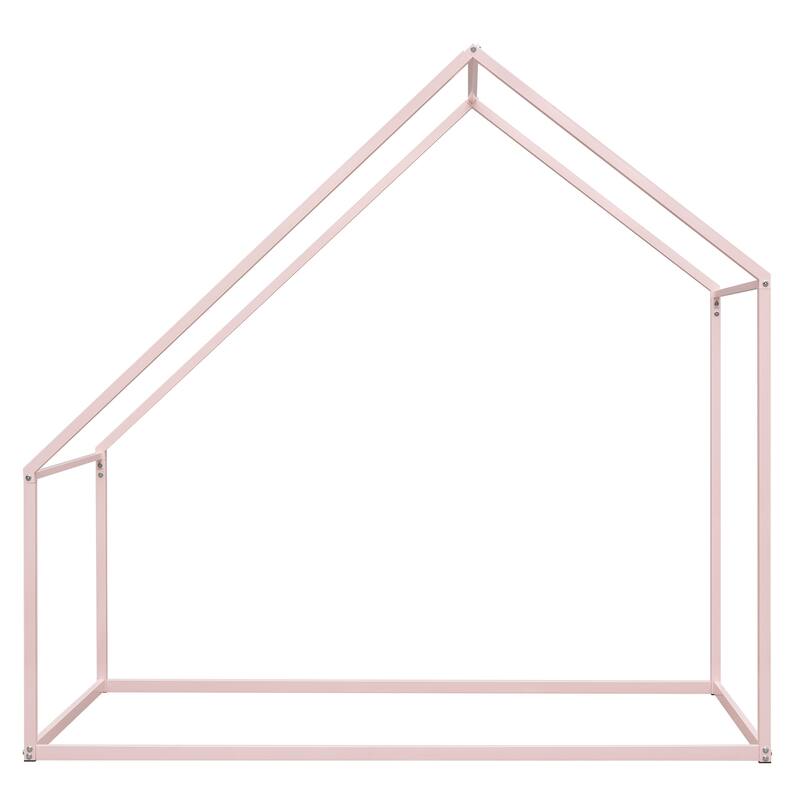 Metal House Bed for Kids Open Design, Roof Canopy, Twin Size