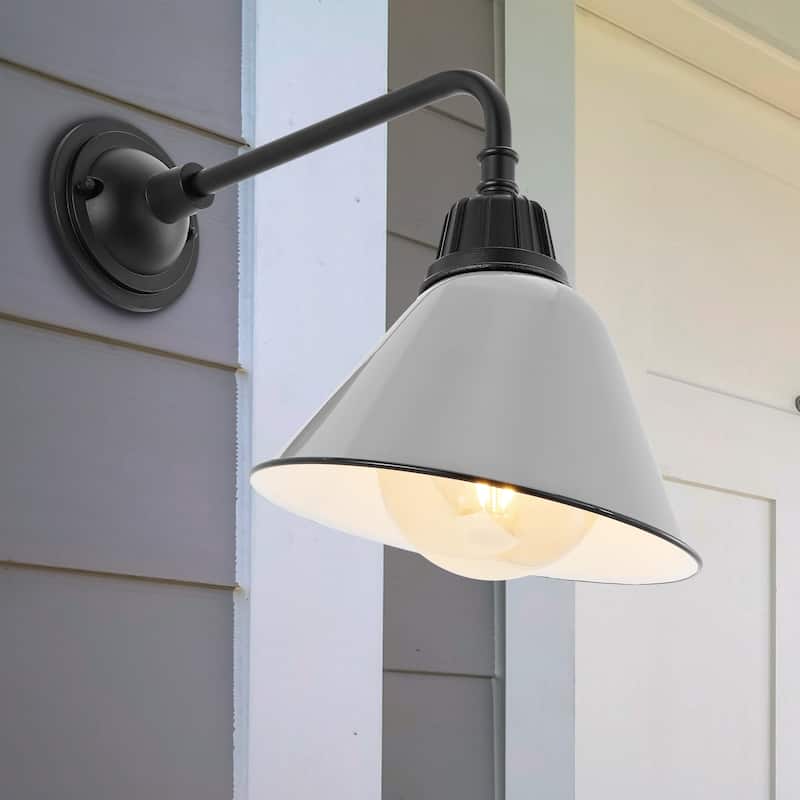Aurora 9.63" 1-Light Farmhouse Industrial Indoor/Outdoor Iron LED Gooseneck Arm Outdoor Sconce, by JONATHAN Y - 9.63