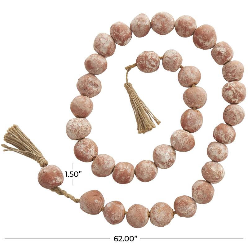 Ceramic Handmade Round Intricately Shaped Large Distressed Beaded Garland with Tassel - Roche River Decor