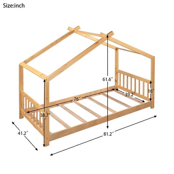 dimension image slide 1 of 3, Modern House Platform Bed with Headboard and Footboard, Roof Design